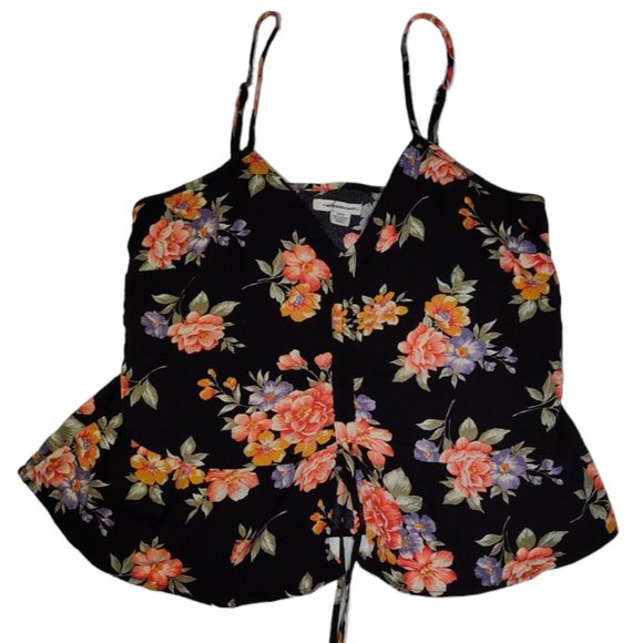 American Eagle Shirt Small Black Floral Cinch Front Tank Top Cami AEO whimsigoth - Picture 1 of 9